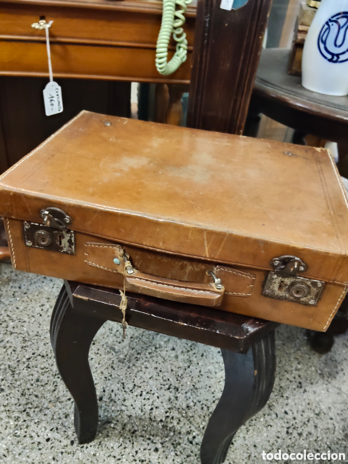 Antig&uuml;edades: Antigua maleta de cuero 40x27x13