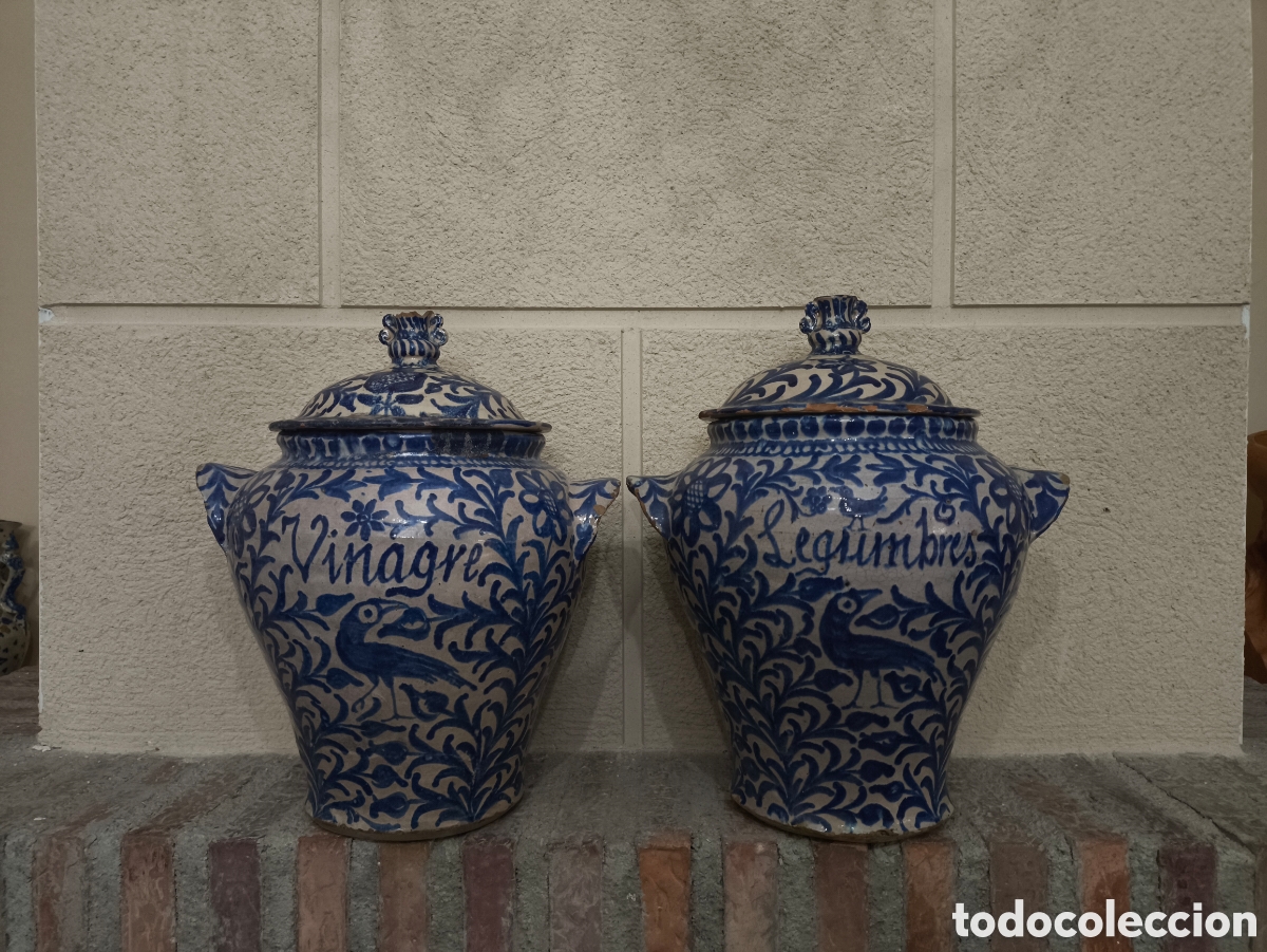 Antig&uuml;edades: DE COLECCI&Oacute;N!!! MAGN&Iacute;FICA PAREJA DE ORZAS ANTIGUAS EN CER&Aacute;MICA DE FAJALAUZA (GRANADA)