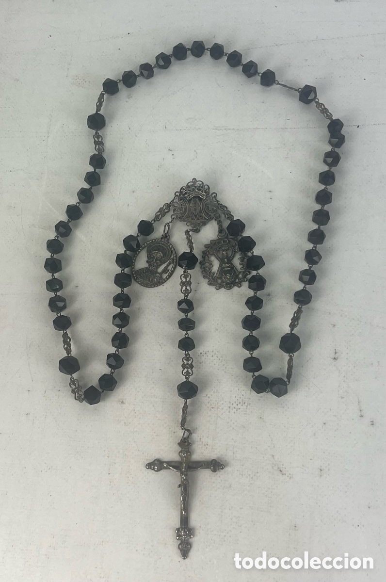 Antig&uuml;edades: GRAN ROSARIO DE AZABACHE Y PLATA - VIRGEN DEL HENAR Y SAN SANTIAGO - SIGLO XIX - PRECIOSO