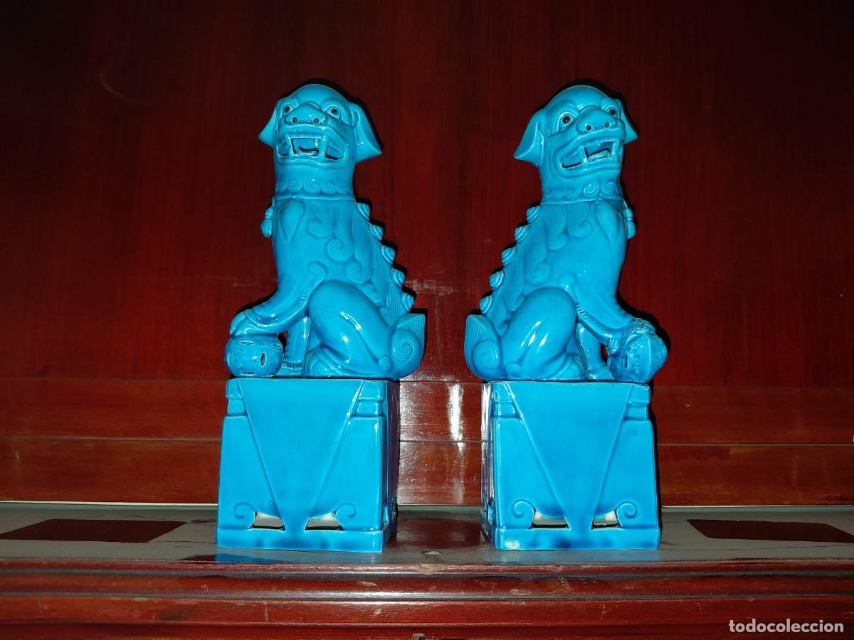 Antig&uuml;edades: Pareja Leones Guardianes Azules