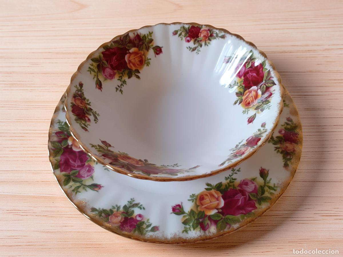 Antig&uuml;edades: Cuenco y plato para postre o ensalada Royal Albert Old country roses