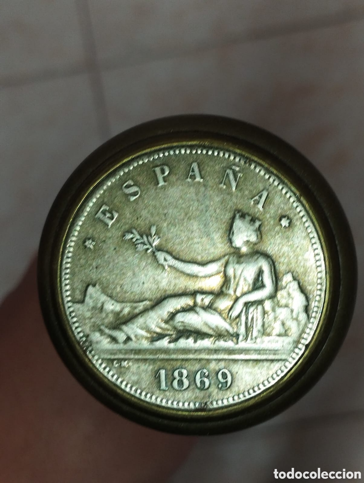 Antig&uuml;edades: Bast&oacute;n moneda plata Espa&ntilde;a 1869