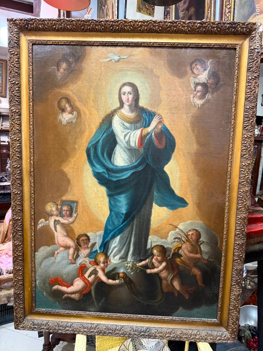 Antig&uuml;edades: ANTIGUO OLEO SOBRE LIENZO VIRGEN INMACULADA - MEDIDA 120X90 CM - RELIGIOSO