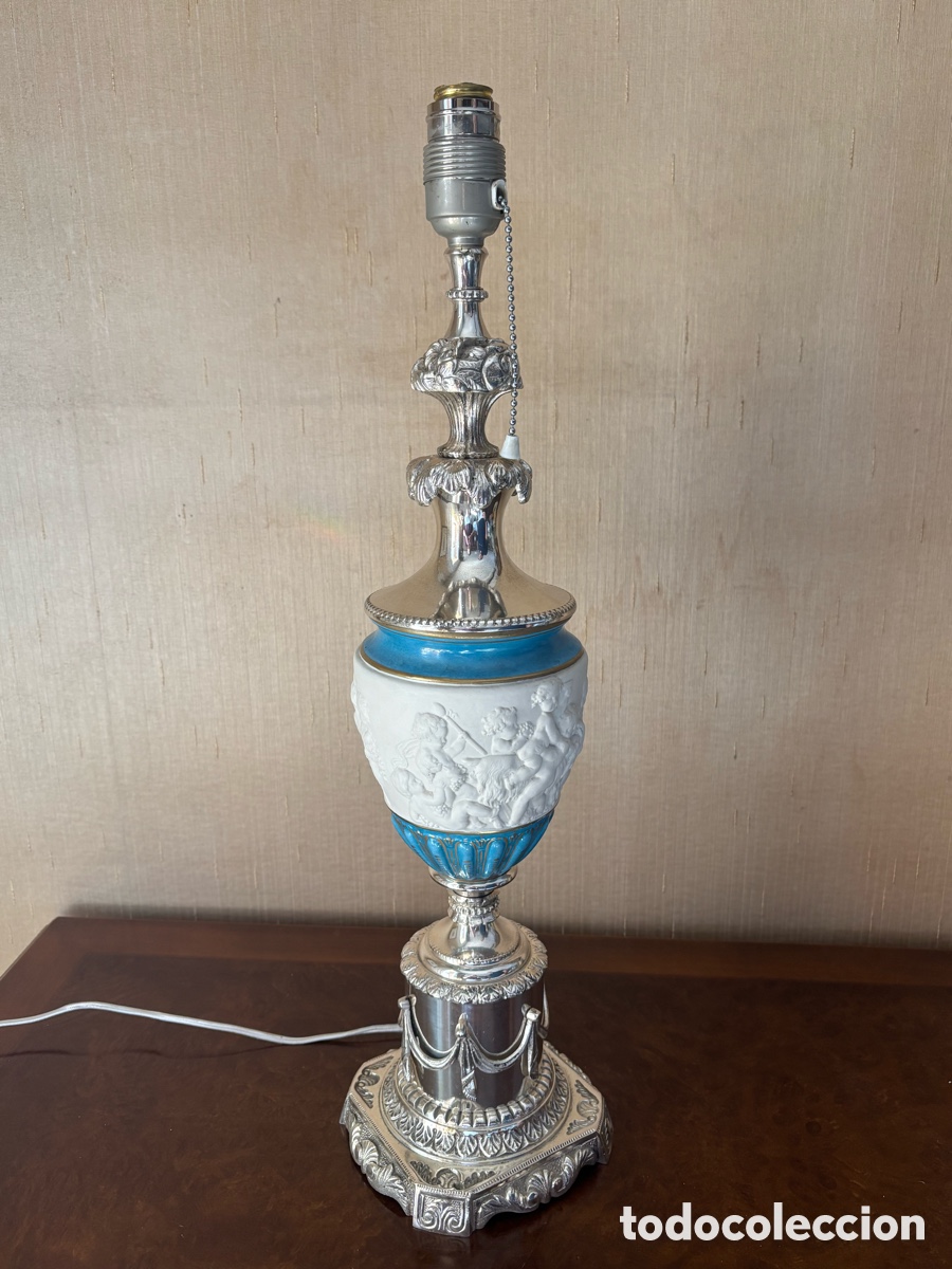 Antig&uuml;edades: Preciosa lampara de bronce de porcelana y biscuit estilo Luis XVI