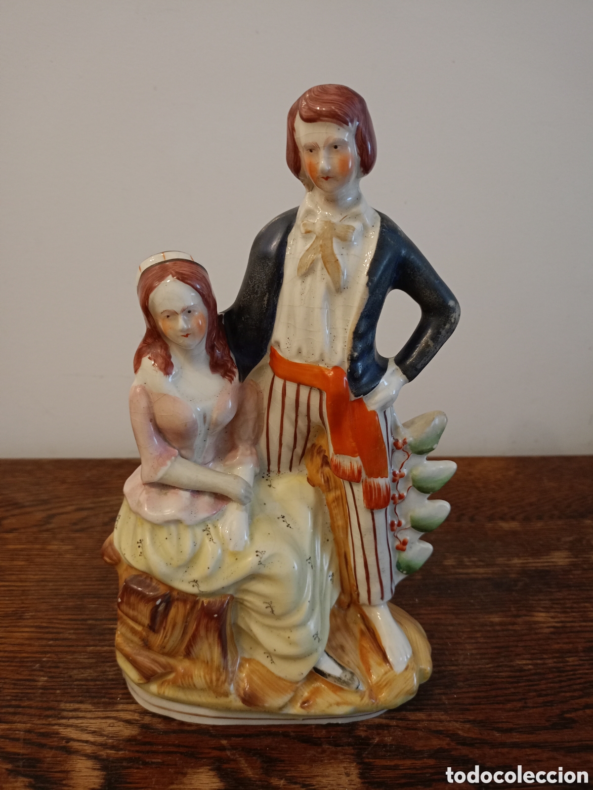 Antiques: Antigua figura de loza de Staffordshire (Flatback), fabricada en Inglaterra a mediados del XIX