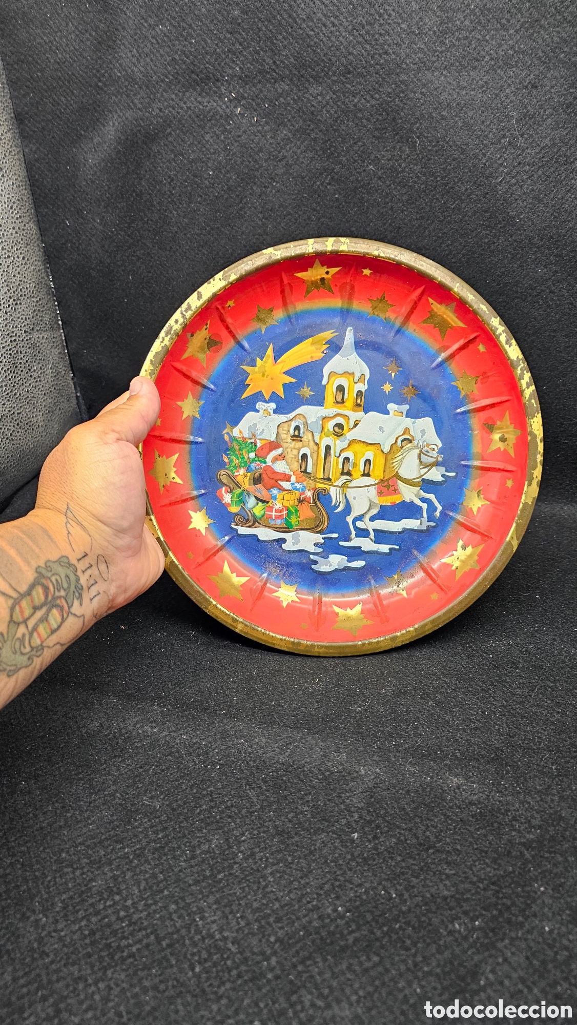 Antig&uuml;edades: Antiguos platos de chapa navide&ntilde;os - Foto 3