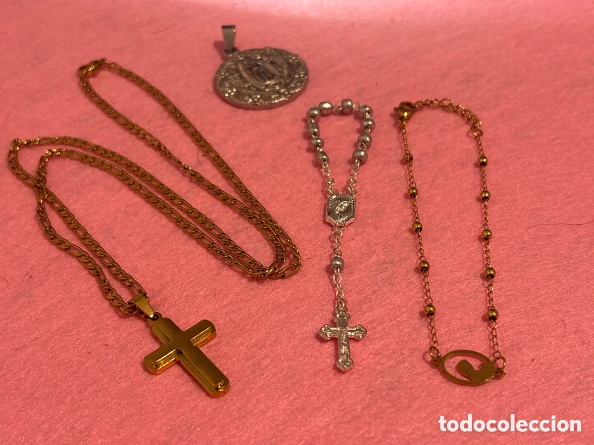 Antig&uuml;edades: Lote Rosarios y medalla religiosa (A4)