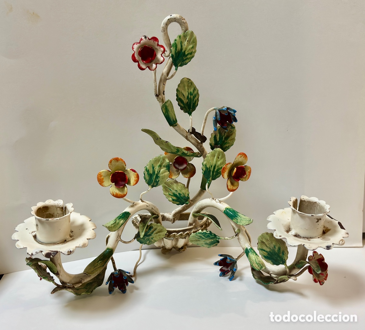 Antig&uuml;edades: Rare 1950s Italian Tole Enamel Sconce &bull; Aplique Italiano Florentino A&ntilde;os 50 &bull; Brass Tag