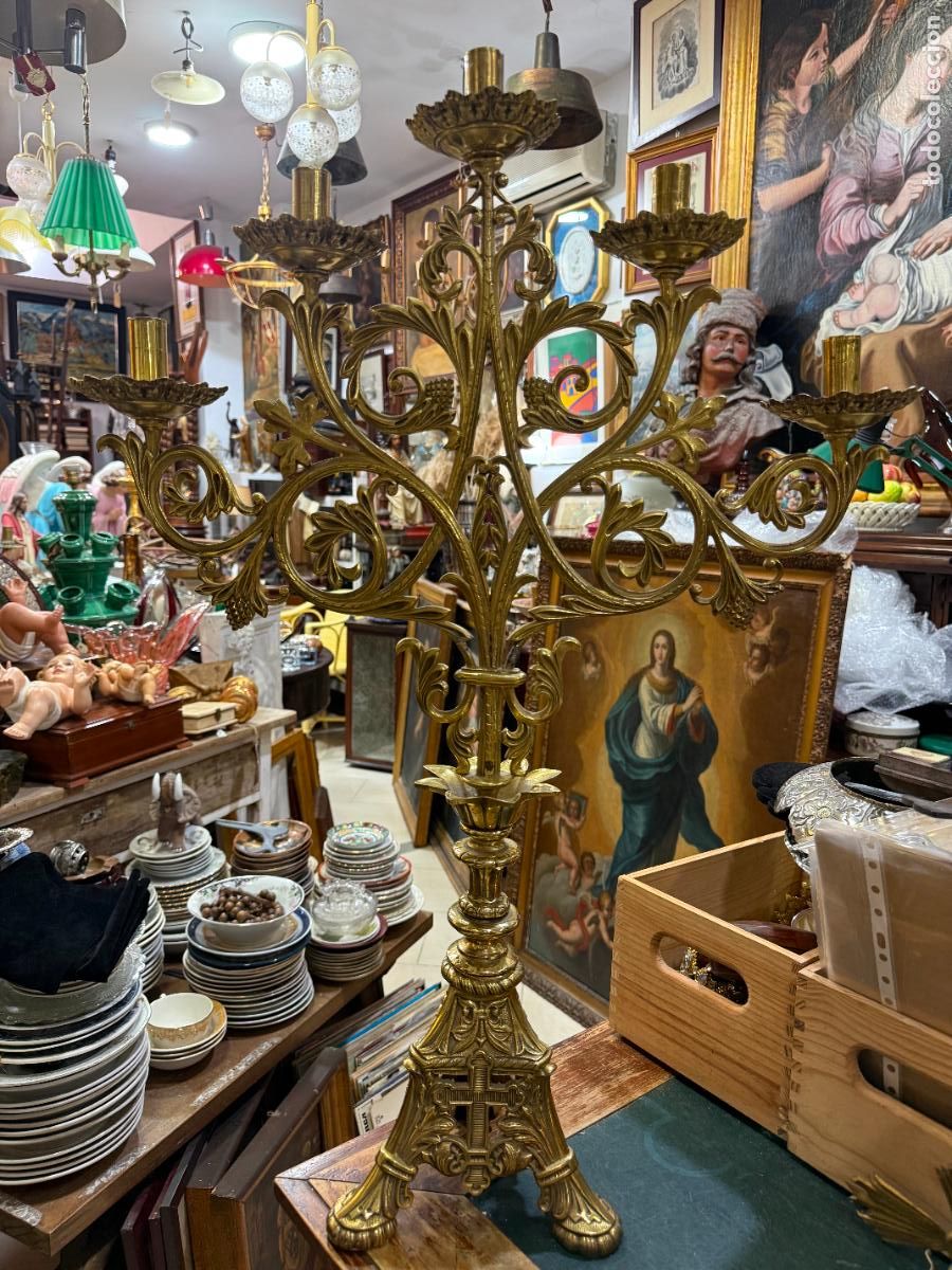 Antig&uuml;edades: GRAN CANDELABRO DE BRONCE - MEDIDA 80X55 CM - RELIGIOSO
