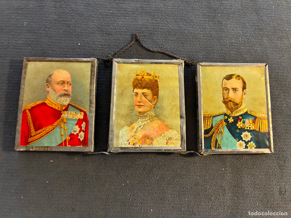 Antig&uuml;edades: Triptico espejos Alejandra de Dinamarca,Jorge V Eduardo VII Principe de Gale para afeitar aseo fotos