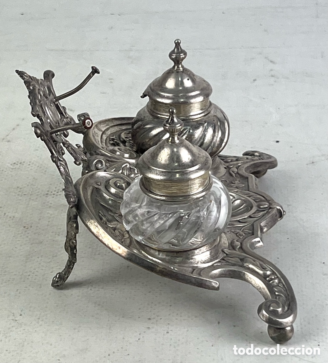 Antig&uuml;edades: ANTIGUO TINTERO EN PLATA - Foto 2