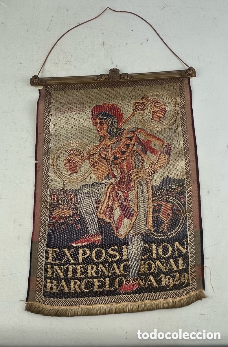 Antig&uuml;edades: TAPIZ DE LA EXPOSICI&Oacute;N INTERNACIONAL BARCELONA 1929 - 38 X 25 CM