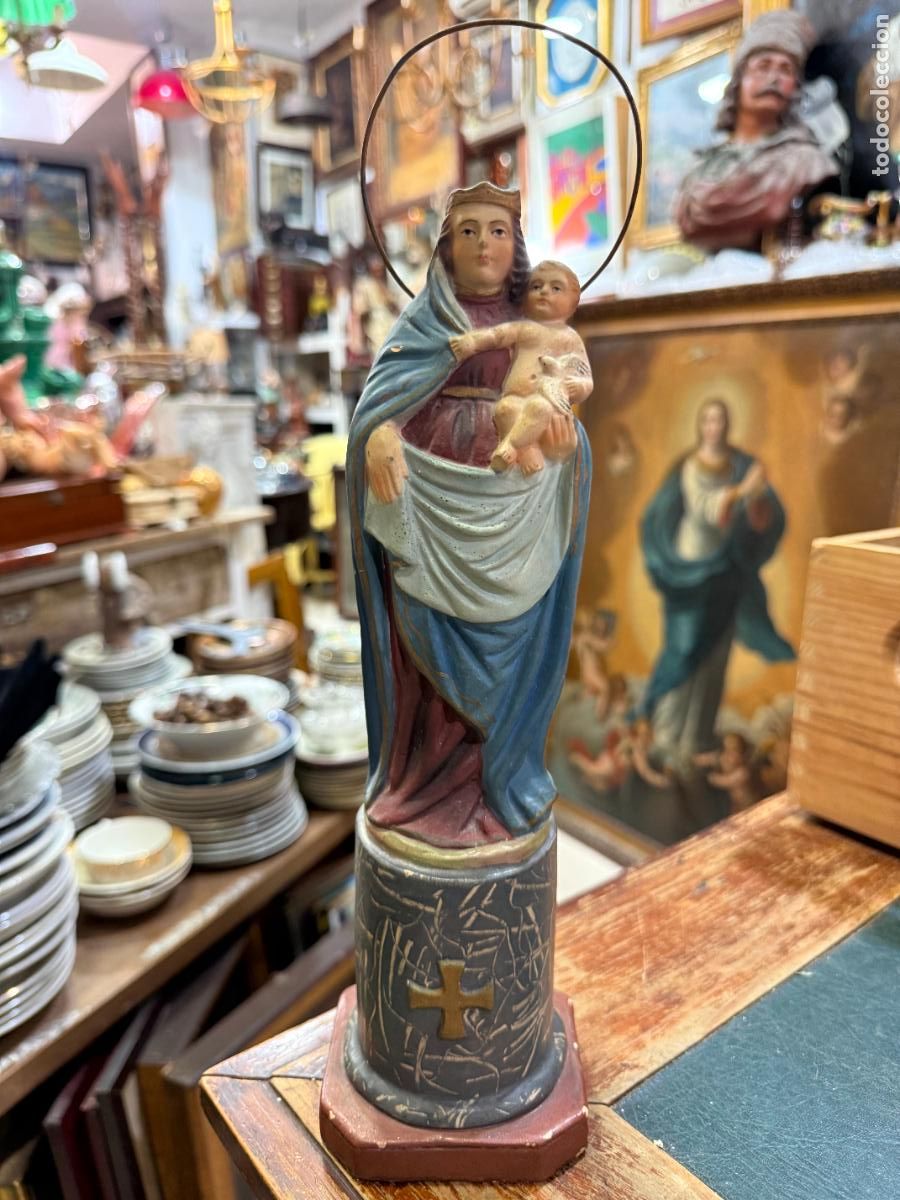 Antig&uuml;edades: ANTIGUA VIRGEN DEL PILAR DE ZARAGOZA DE TERRACOTA - MEDIDA 30 CM - RELIGIOSO