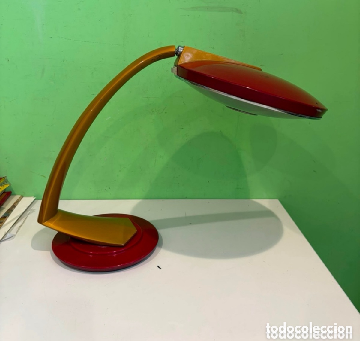 Antig&uuml;edades: L&aacute;mpara Fase Boomerang 2000 ocre y burdeos original completa - Dise&ntilde;o Luis P&eacute;rez de la Oliva (1968)