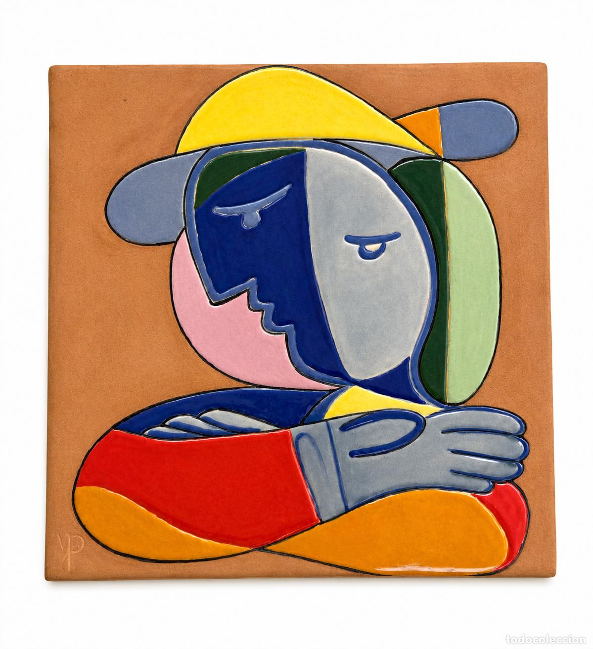 Antiguidades: Azulejo de Cer&aacute;mica - Mujer en el Balc&oacute;n, 1937, Pablo Picasso - Firma del Ceramista
