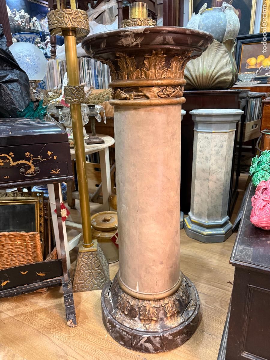 Antig&uuml;edades: ANTIGUA COLUMNA PEDESTAL DE MADERA PARA IMAGEN RELIGIOSA - MEDIDA 100X38 CM