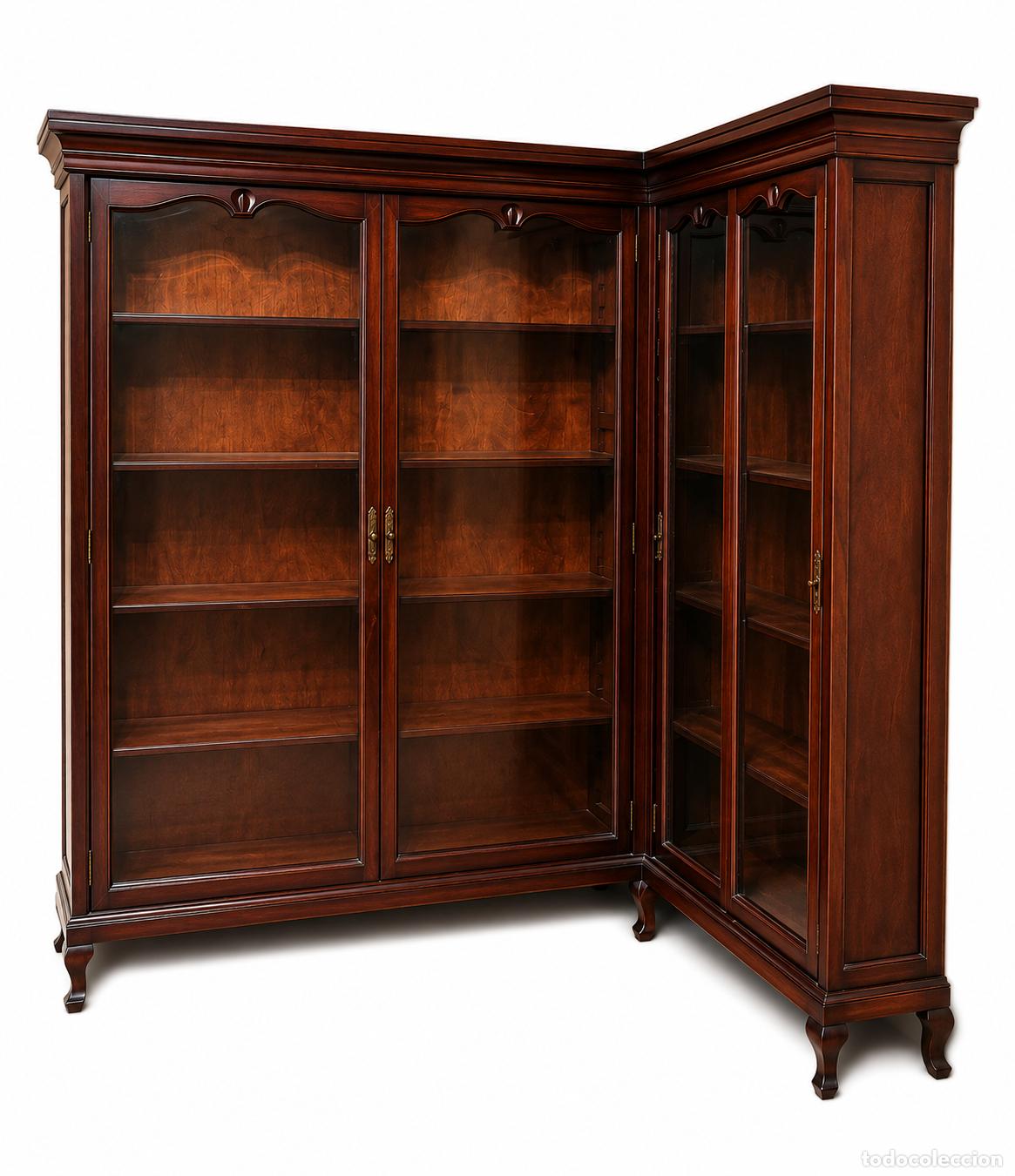 Antig&uuml;edades: Librer&iacute;a, Vitrina en forma de L - Madera de Caoba - Puertas Correderas - Desmontable