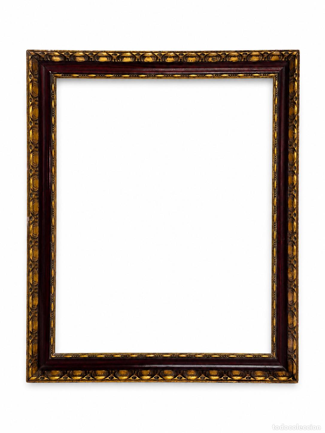Antiquit&eacute;s: Antiguo Marco para Cuadros o Espejos - Talla de Madera y Estuco Dorado y Policromado