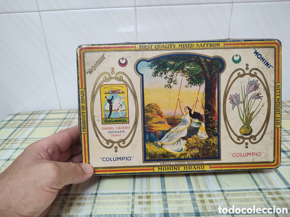 Antig&uuml;edades: Bonita caja lata modernista mohini columpio Novelda Daniel valero