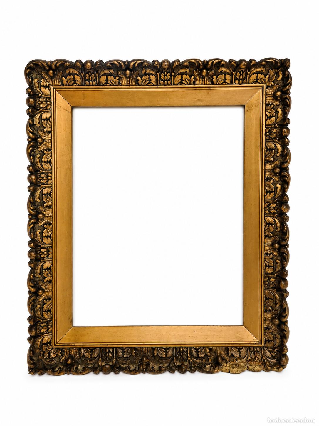 Antig&uuml;edades: Marco de Madera para Cuadros o Espejos Estilo Barroco - Talla de Madera y Estuco Dorado - S.XIX