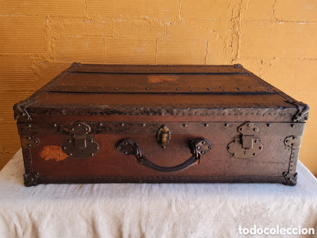 Antig&uuml;edades: BA&Uacute;L DE VIAJE ANTIGUO &ndash; PRINCIPIOS DEL SIGLO XX &ndash; HERRAJES ORIGINALES