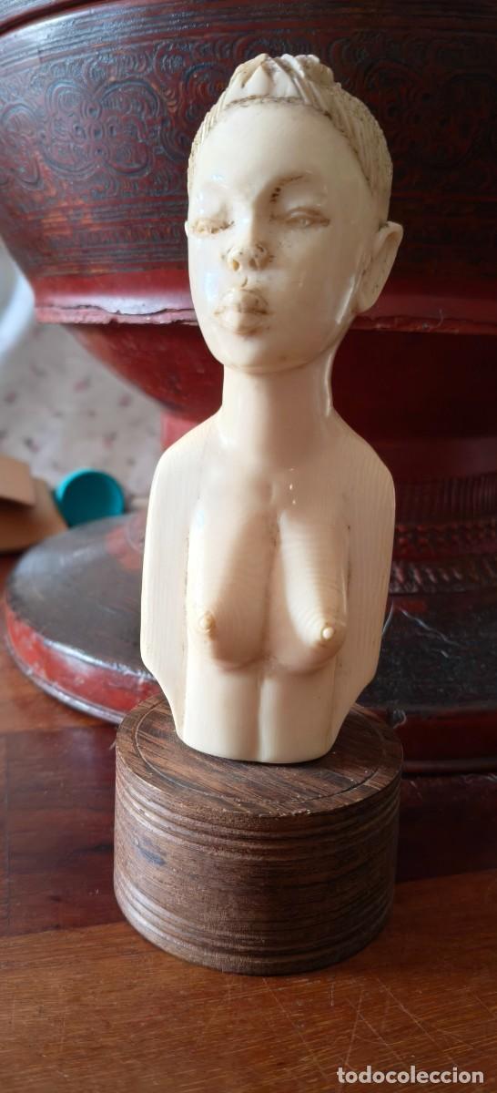 Antig&uuml;edades: ANTIGUO BUSTO FEMININO MARFIL AFRICA 14.5 CM