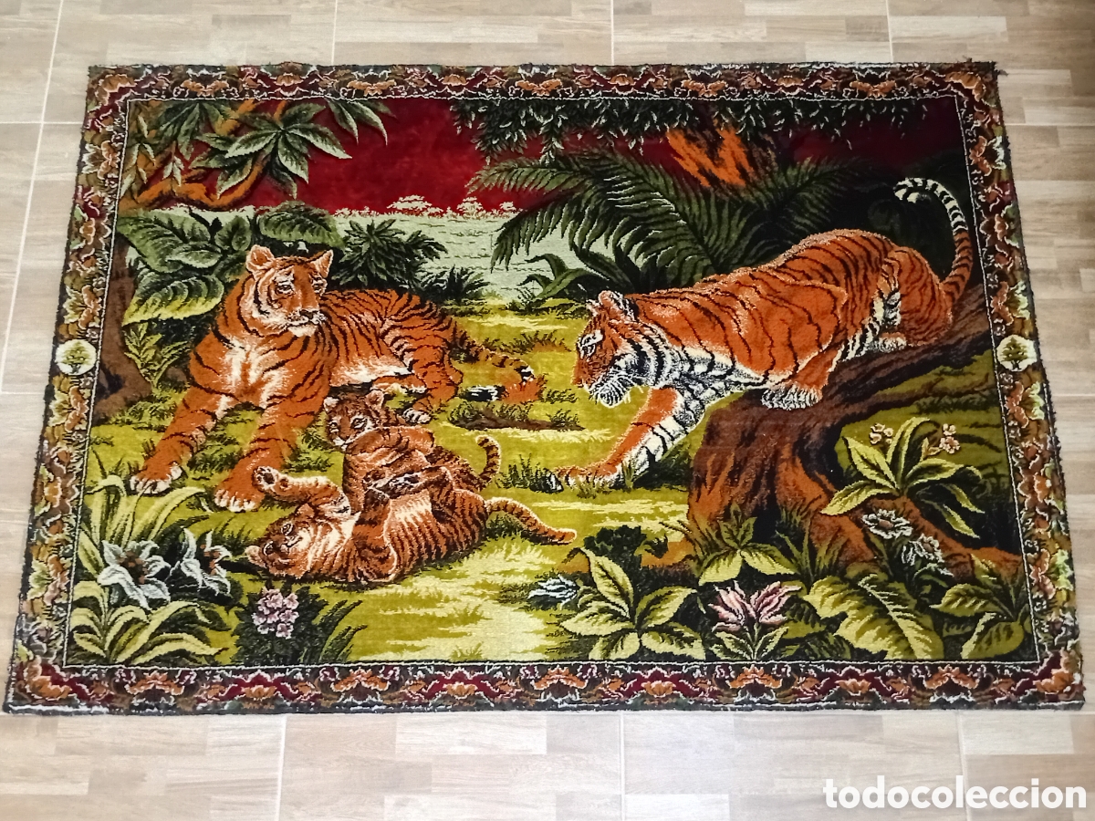 Antig&uuml;edades: Tapiz de tigres vintage en terciopelo