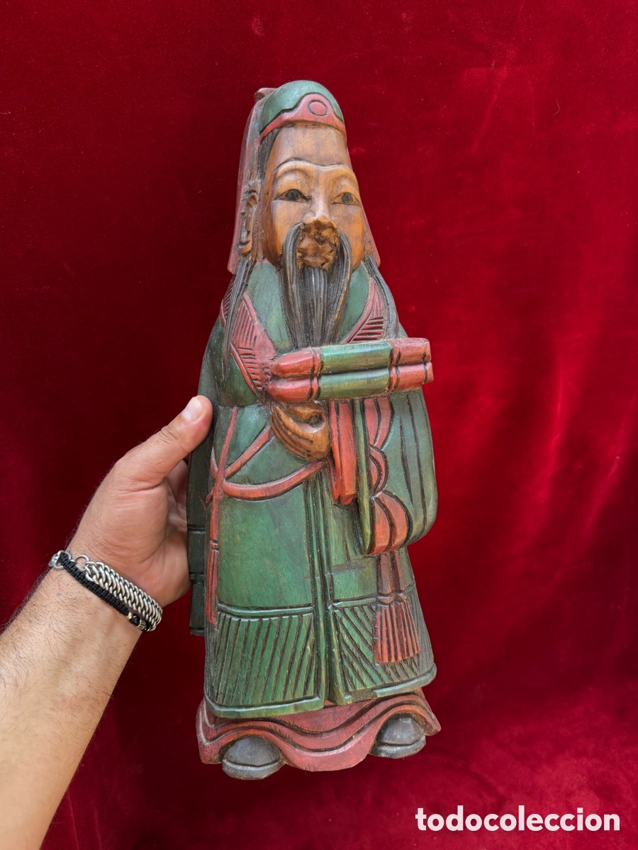 Antig&uuml;edades: Bonita talla de madera policromada,Un Sabio Chino!