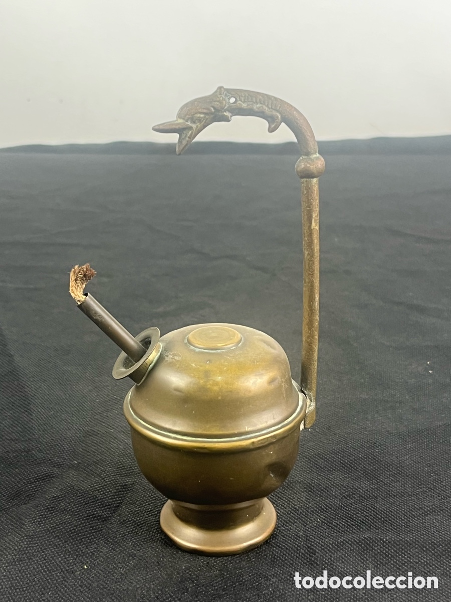 Antig&uuml;edades: CANDIL ESFERICO EN BRONCE CON CABEZA DE PATO - SIGLO XIX