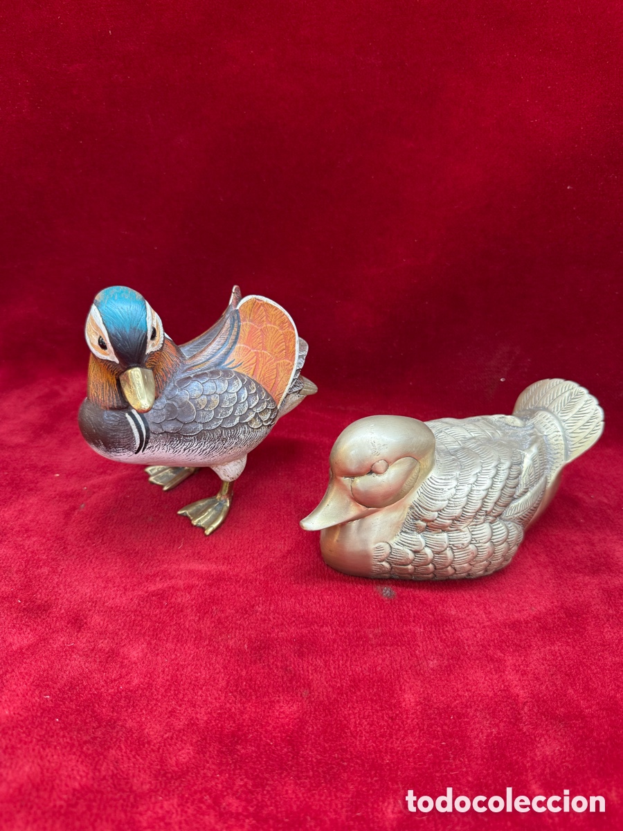 Antiques: Lote de dos patos de coleccion!Bronce y madera!