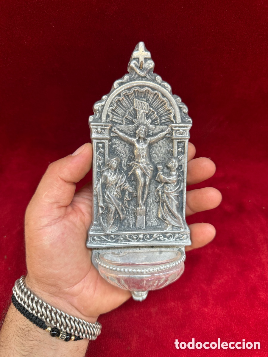 Antig&uuml;edades: Antigua y bonita benditera,Jesus en la Cruz!