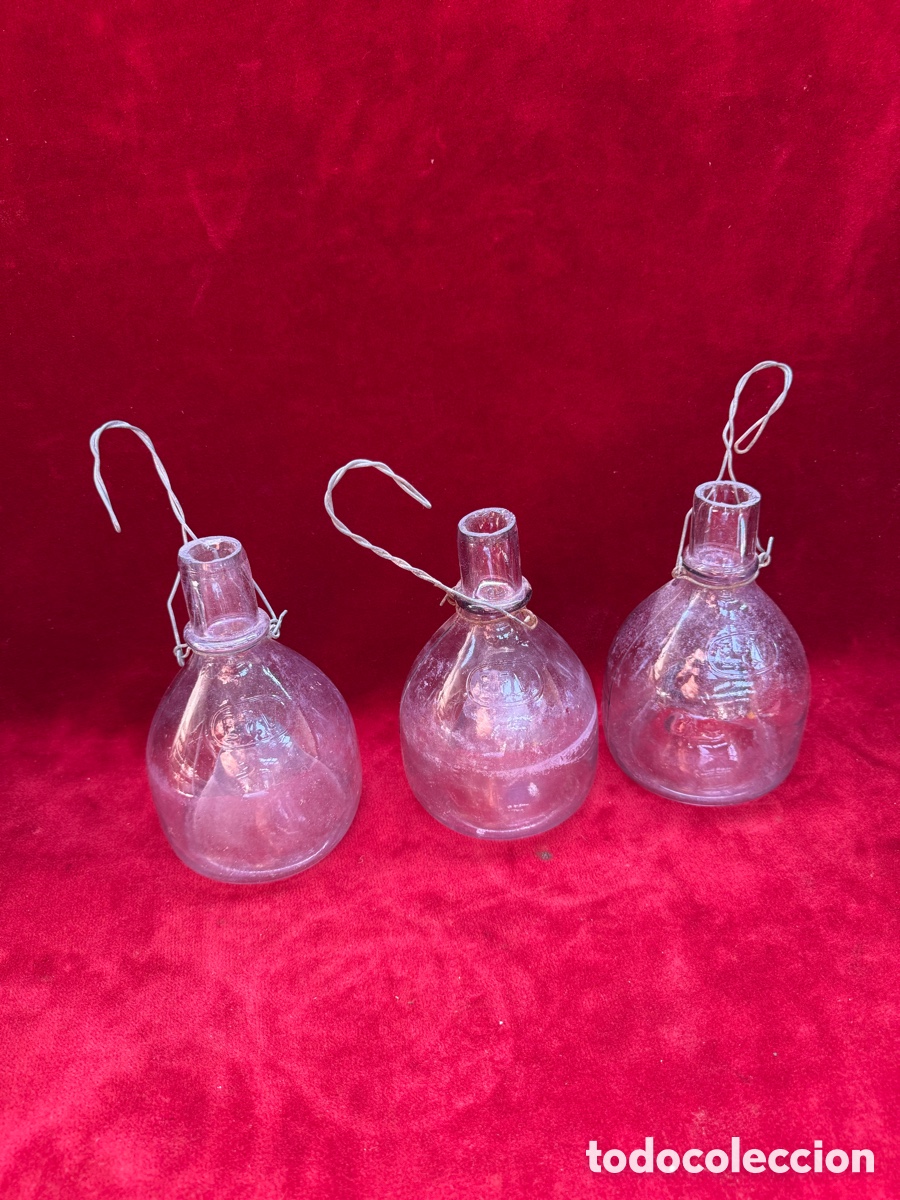 Antig&uuml;edades: Lote de 3 atrapamoscas antiguos de cristal,E.F.V