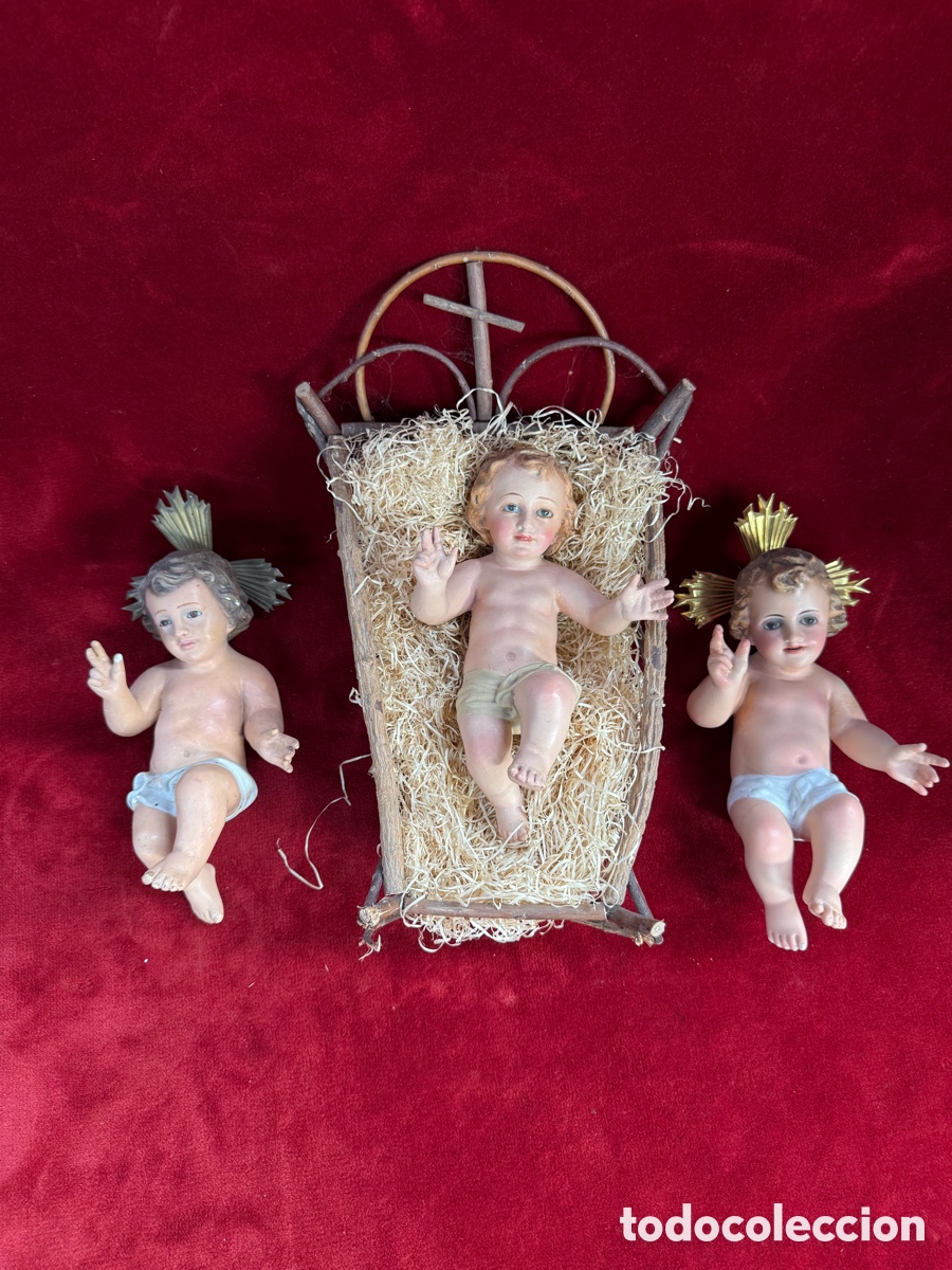 Antig&uuml;edades: Lote de 3 Ni&ntilde;os Jesus con sellos y ojos de cristal!