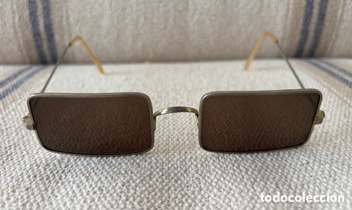 Antig&uuml;edades: Gafas de sol vintage retro a&ntilde;os 70 80 rectangulares metal marr&oacute;n unisex Y2K old money