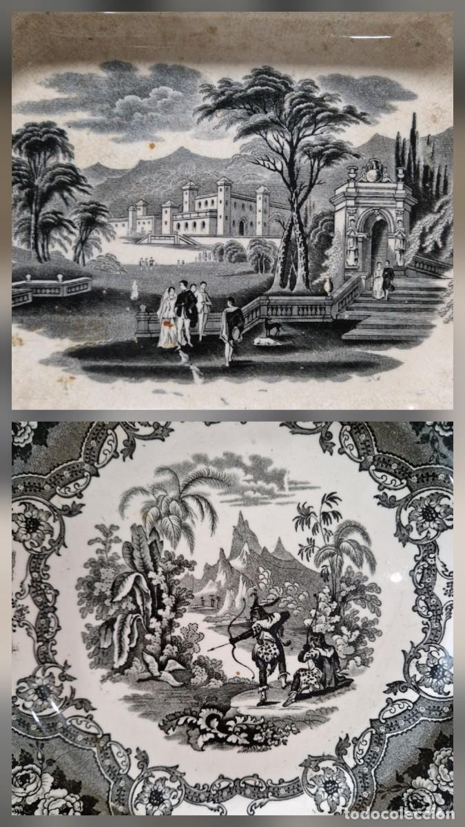 Antig&uuml;edades: Bandeja y plato Sevilla, siglo XIX.