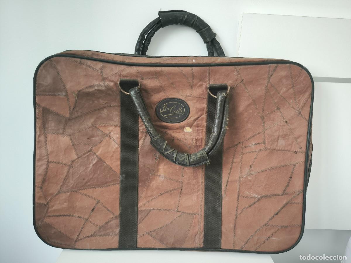 Antig&uuml;edades: Antigua Maleta Vintage Lino Corelli &ndash; Patchwork Marr&oacute;n &ndash; 58 x 41 cm
