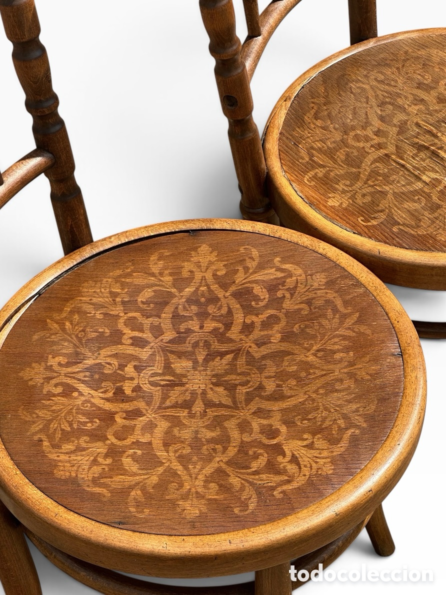 Antig&uuml;edades: Pareja de sillas Fischel, fabricada en Bohemia, circa 1890. Restauradas. Thonet madera haya curva