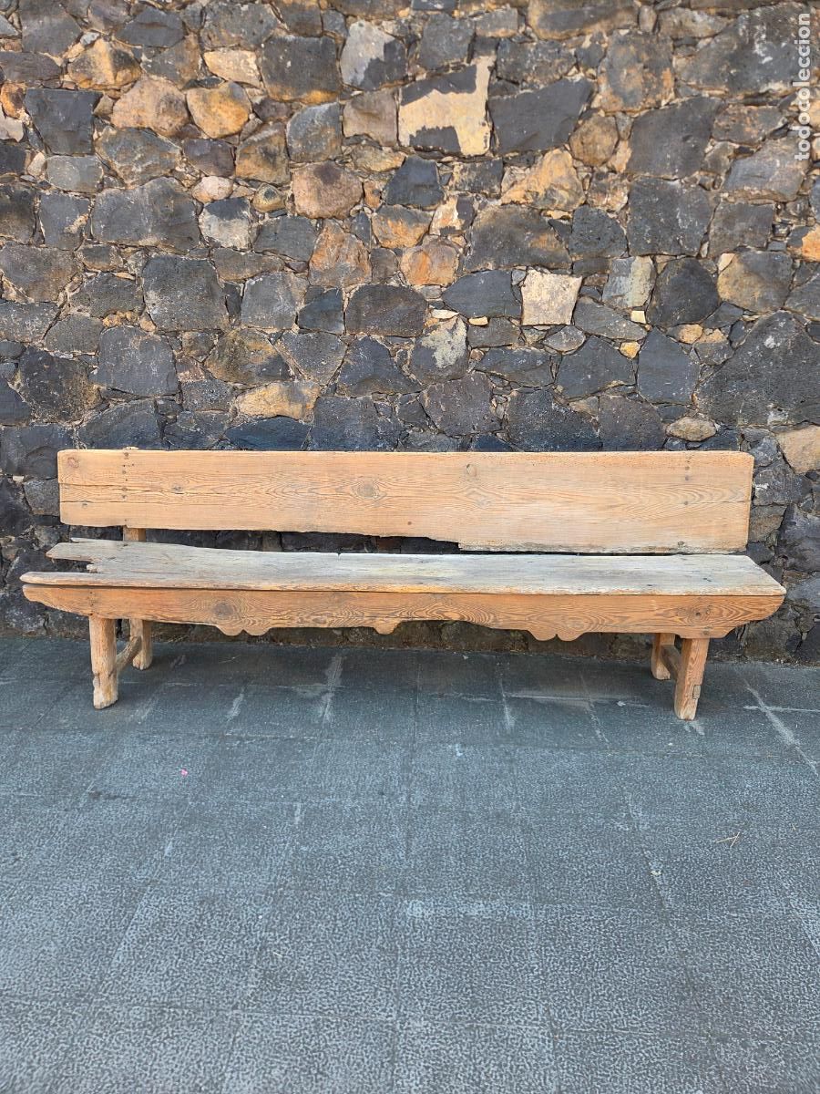 Antig&uuml;edades: Antiguo Banco R&uacute;stico del Pirineo Catal&aacute;n - Madera de Pino - S.XVIII