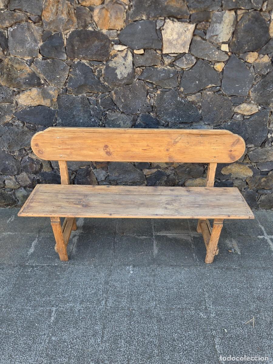 Antig&uuml;edades: Peque&ntilde;o Banco R&uacute;stico Antiguo - Madera de Pino - S.XIX