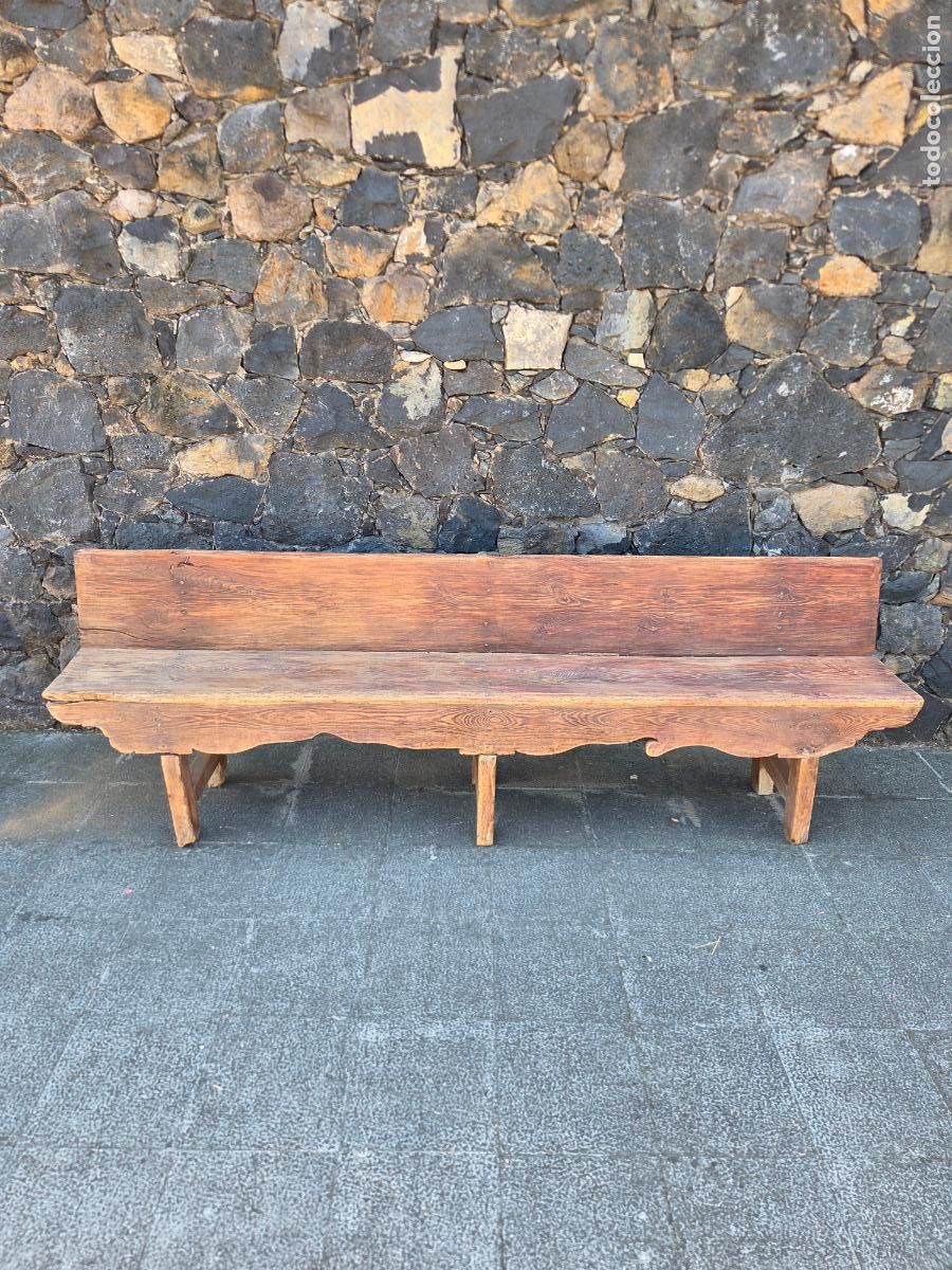 Antig&uuml;edades: Antiguo Banco R&uacute;stico del Pirineo Catal&aacute;n - Madera de Pino - S.XVIII