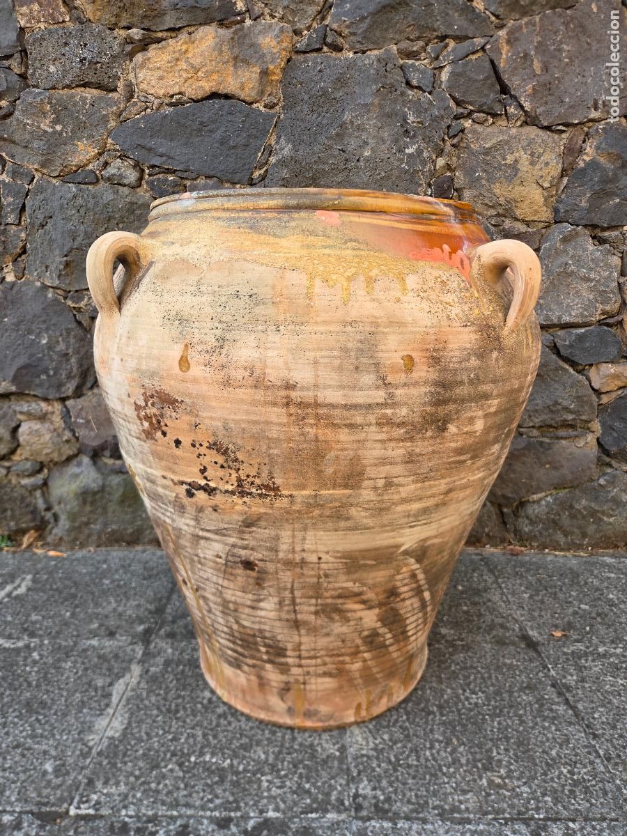 Antig&uuml;edades: Antigua Tinaja - Vasija de Miravet (Tarragona) - S.XIX - Barro Cocido y Parcialmente Vidriado