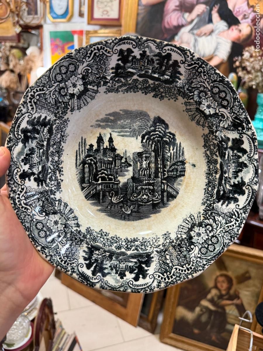 Antig&uuml;edades: ANTIGUO PLATO HONDO DE CERAMICA LA CARTUJA PICKMAN CON BORDE ORO - 5