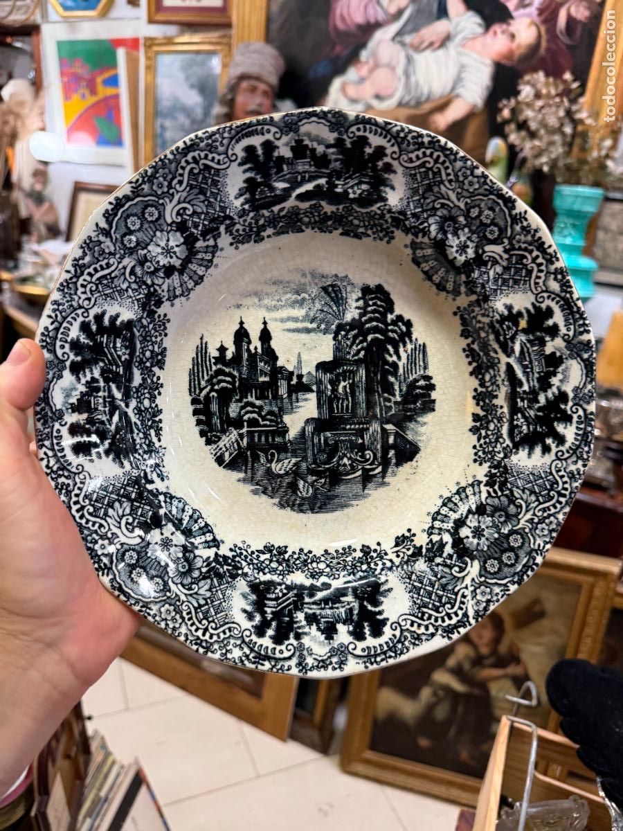 Antig&uuml;edades: ANTIGUO PLATO HONDO DE CERAMICA LA CARTUJA PICKMAN CON BORDE ORO - 8