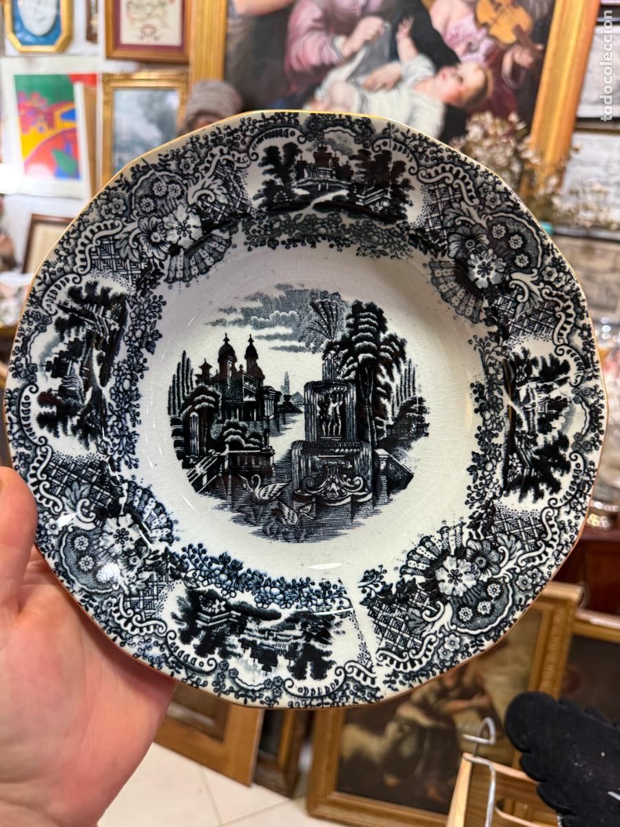 Antig&uuml;edades: ANTIGUO PLATO HONDO DE CERAMICA LA CARTUJA PICKMAN CON BORDE ORO - 10