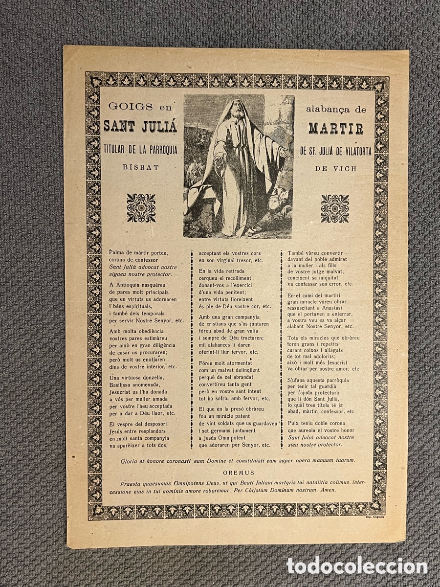 Antig&uuml;edades: Goigs en alaban&ccedil;a de Sant Juli&aacute; M&agrave;rtir. titular de la parroquia Sant Juli&agrave; de Vilatorta