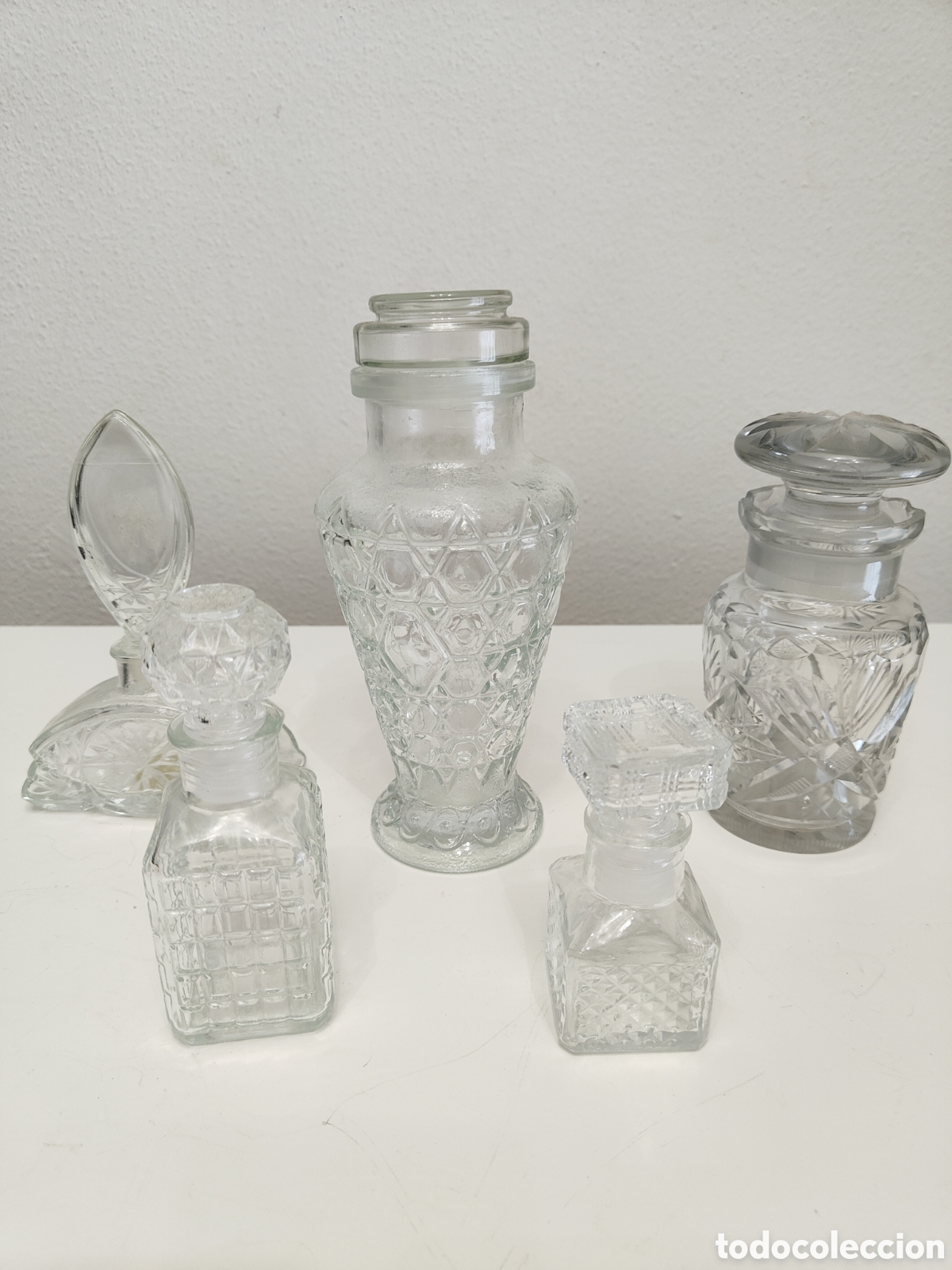 Antig&uuml;edades: Lote 5 piezas cristal tallado vintage tocador