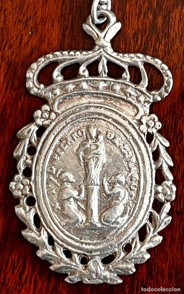 Antig&uuml;edades: Antigua Medalla Colgante de plata, adoraci&oacute;n Virgen Pilar, Milagro de Calanda, S. XVIII - XIX, preci