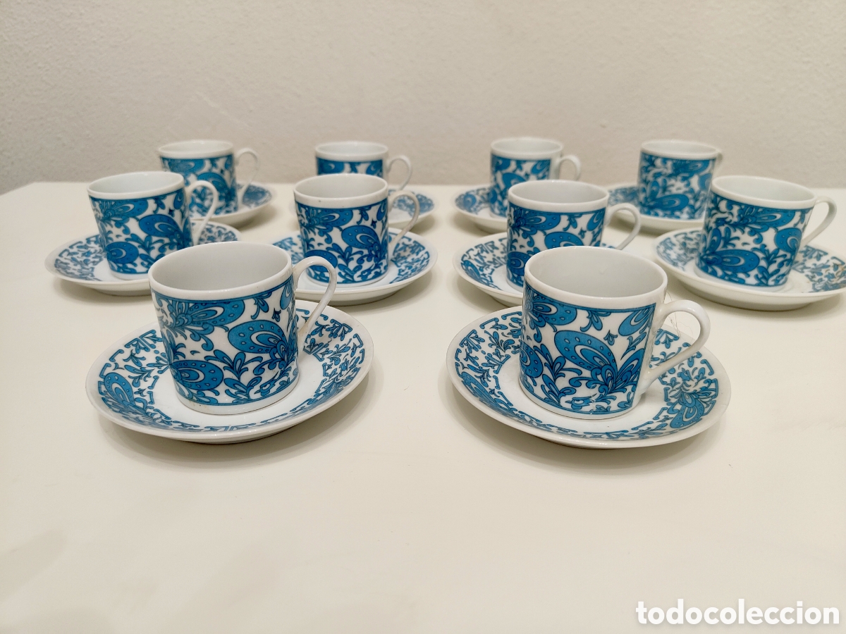 Antig&uuml;edades: Lote 10 Tazas de Caf&eacute; Moka Vintage con Plato (Di&aacute;metro 5 cm / 11 cm)
