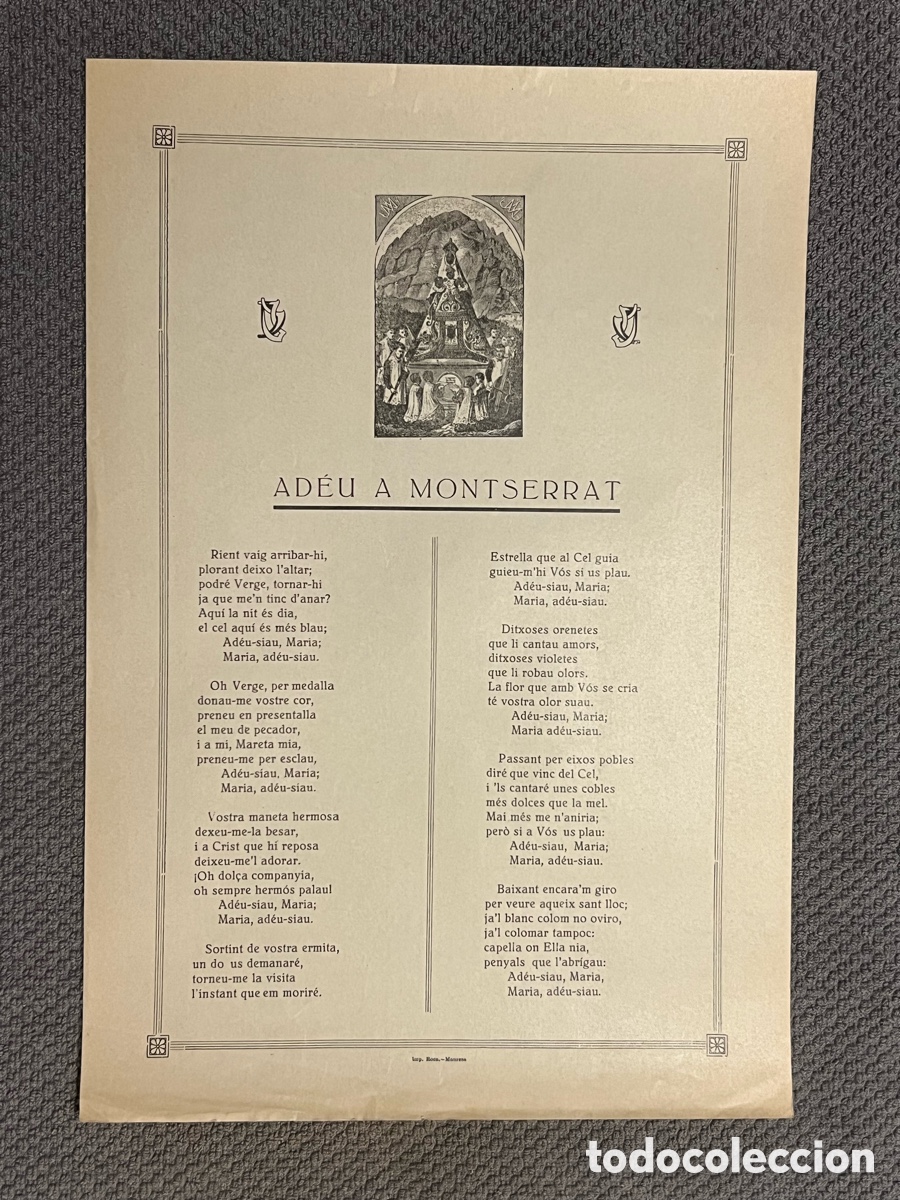 Antig&uuml;edades: AD&Eacute;U A MONTSERRAT.. Rient vaig arribar-hi, plorant deixo l'altar..