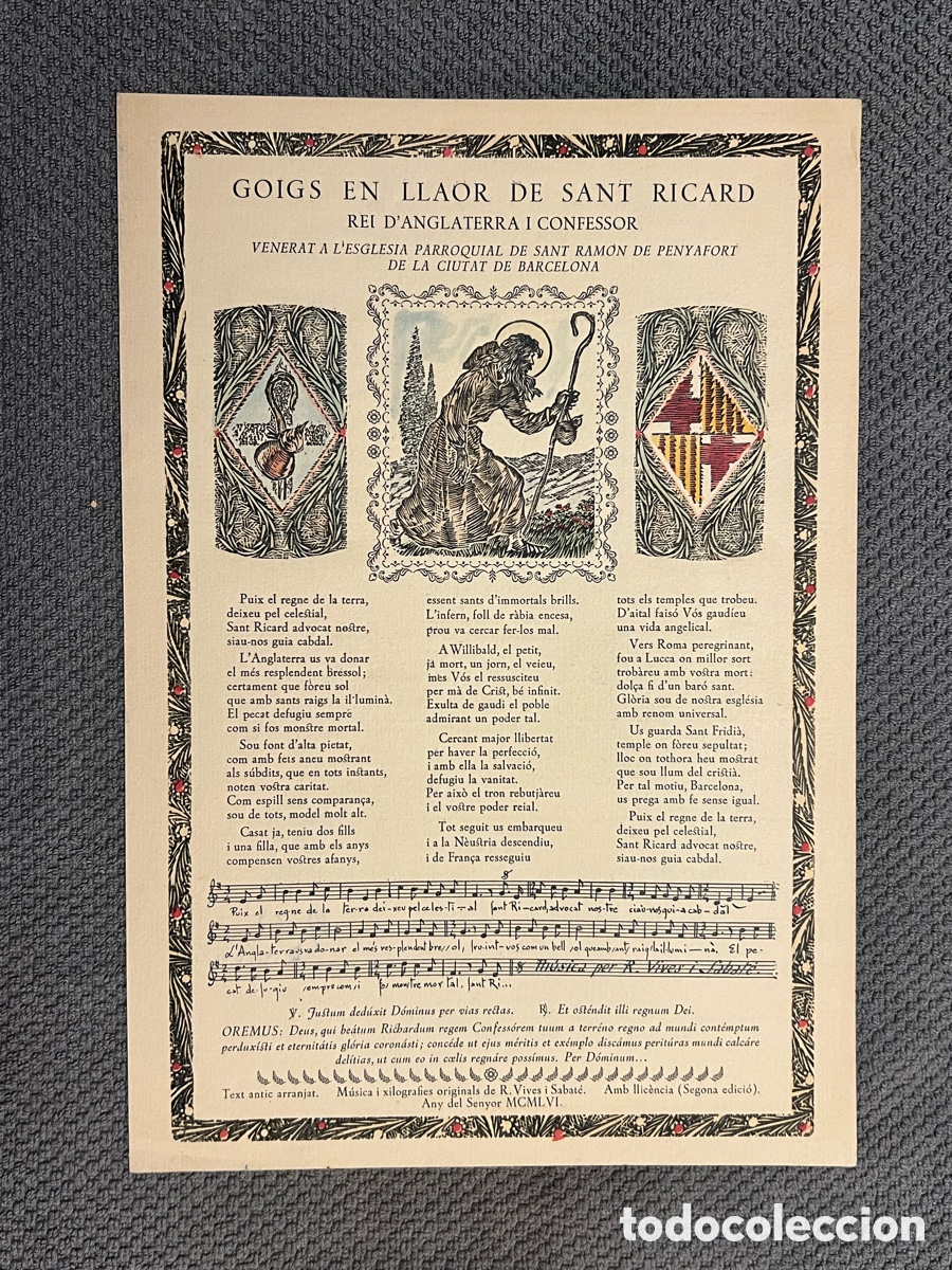 Antig&uuml;edades: GOIGS EN LLAOR DE SANT RICARD REI D'ANGLATERRA I CONFESSOR. Any del Senyor MCMLVI